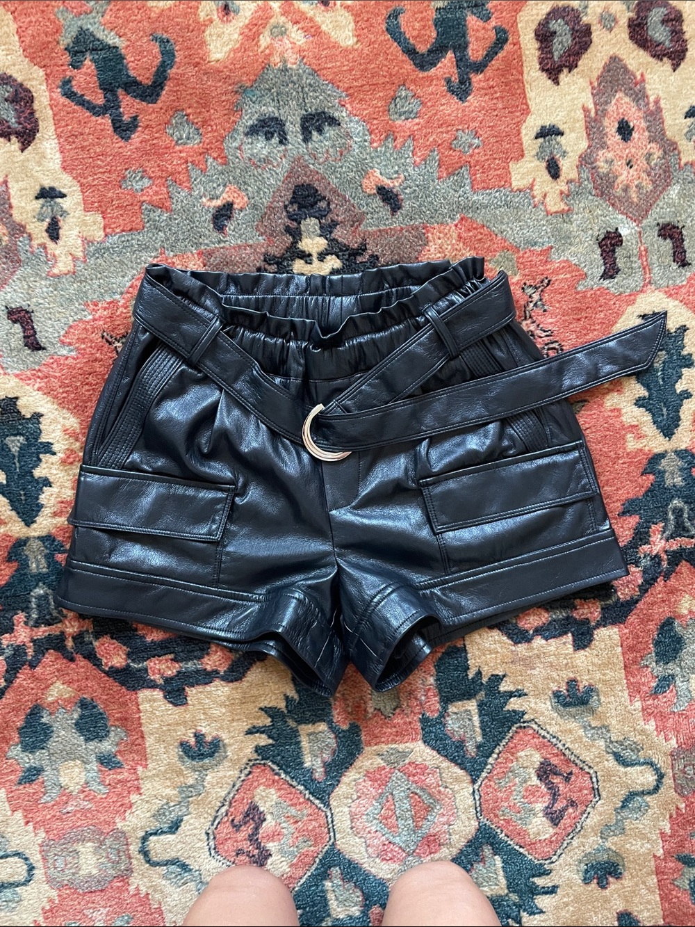 MELISSA NEPTON Parker Faux Leather Cargo Shorts size XS Black